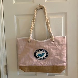 Martha’s Vineyard pink /white and twine beach bag